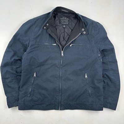 Lucky Brand Bonneville Cafe Racer Jacket Large L Navy Blue Moto Biker  Cotton
