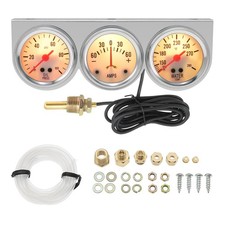 Triple Gauge Set Oil Pressure AMP Water Temp 3 In 1 52mm Cluster Kit