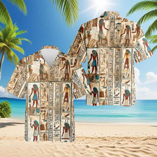 Ancient Egyptian Hawaiian Shirt, Egyptian Hieroglyph Aloha Shirt