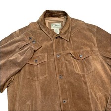 VTG LL Bean Suede Leather Jacket Mens XXL Tall Brown Button Up Made In Turkey