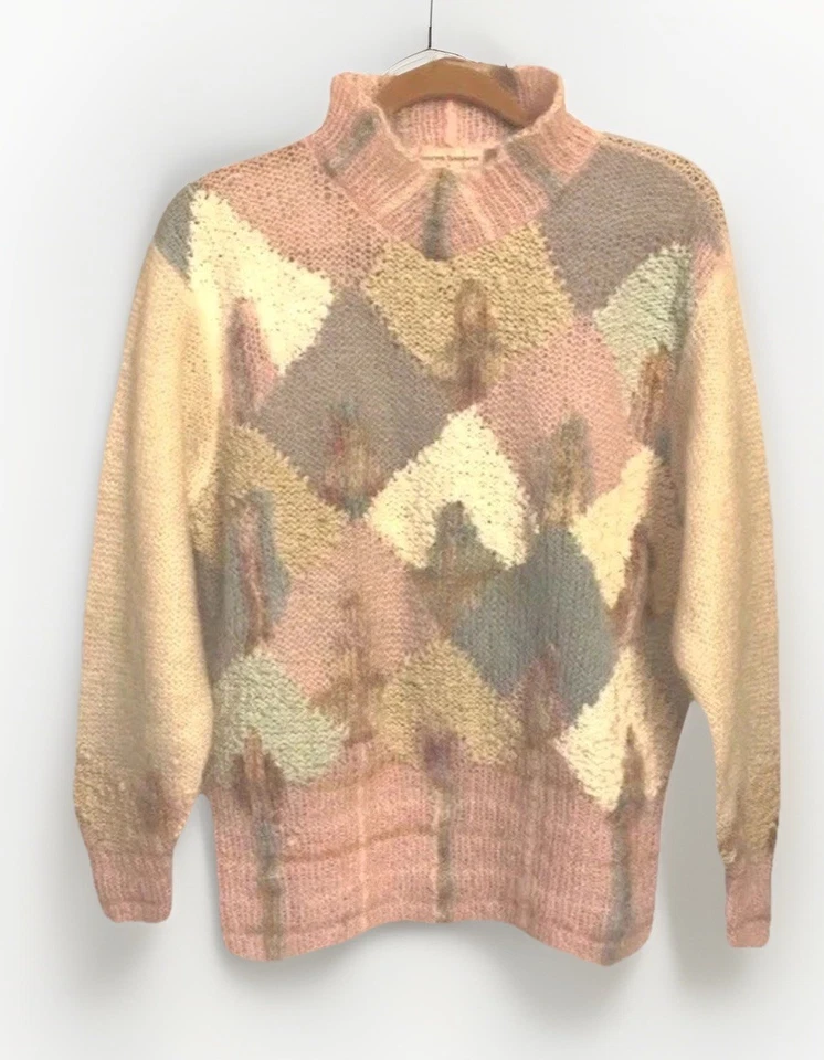 VTG Sweater Pastel Argile HandKnit Preppy Retro Soft Turtleneck Womens S Lodge - Image 2 of 4