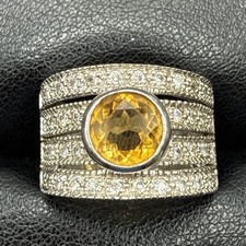 Sterling Silver Citrine Band Ring Size 5.75 Statement Y12