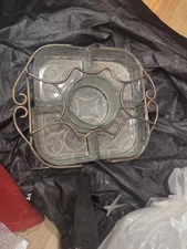 Princess House Fantasia Crystal Chip And Dip Veggie Server Metal Caddy 7pc