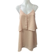 Mango MNG Beige Layered Sleeveless V Neck Cami Camisole Mini Shift Dress Size S