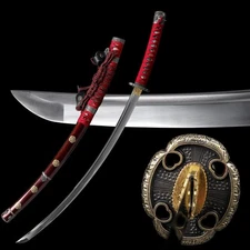 Red T10 Battle Ready Sharp Japanese Samurai Katana Real Tachi Sword Big Radian