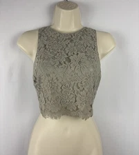 Show Me Your Mumu Lace Crop Top Women’s Small Taupe Eyelet Boho Wedding Top