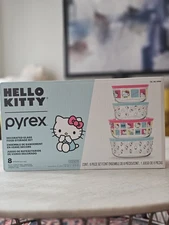 Pyrex Hello Kitty Decorated Glass Food Storage Container 8 Piece Set New In Box