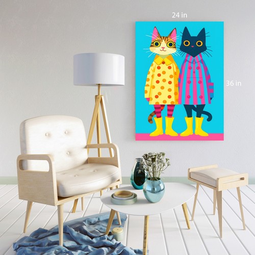 Quadro arte da parete stampa su tela felice vestito divertente luminoso due gatti - Foto 7 di 7