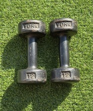 Vintage Pre-USA Stamped Generation 1 Cast Iron YORK Roundhead 12 Lb Pair Black
