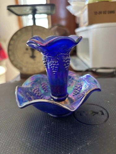 Rare vtg  Fenton Encore Dorothy Taylor Kc Mo Blue Iridescent Mini epergne 3.5