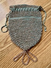 Vtg Art Deco Glass Beaded Drawstring Reticule Bag/ Flapper Purse 7 x 5.5 RARE