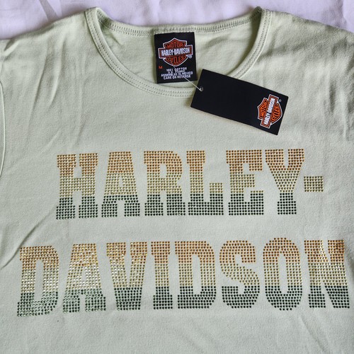 Harley Davidson Motorcycles 2000's Y2K Women's M Green Bedazzled Graphic T-Shirt