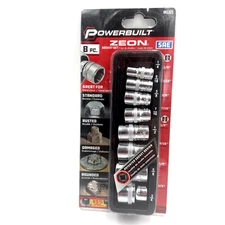 Powerbuilt SAE Socket Set Zeon 8 pc for Damaged Bolts 3/8" & 1/4" Drive