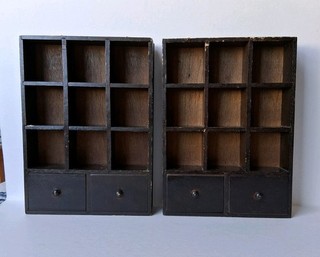 Pair Of Vintage Trinket Shelves Shadow Boxes With Drawers See Description......