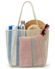 Beach Tote Bag for Women Beige Waterproof Mesh Tote Bag, Lightweight Foldab...