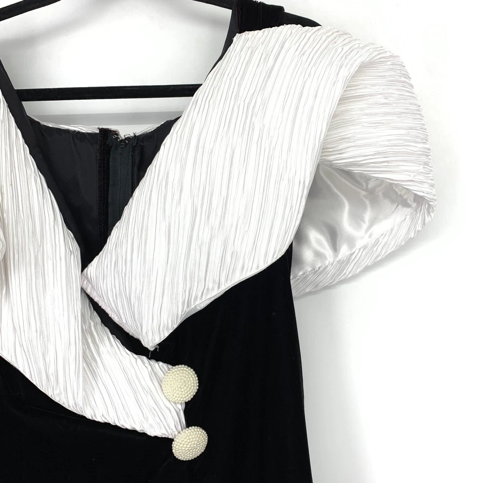 VTG 90s Alfred Angelo Formal Prom Dress Womens Sz XL Black Velvet White Satin - Image 3 of 4