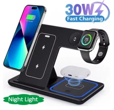 Foldable 3 In 1 Wireless Charger Pad Stand For iPhone, Apple Watch, AirPods Dock