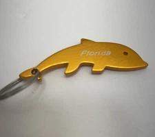 Florida Keychain Souvenir Keytag Bag Tag Dolphin Metal Gold