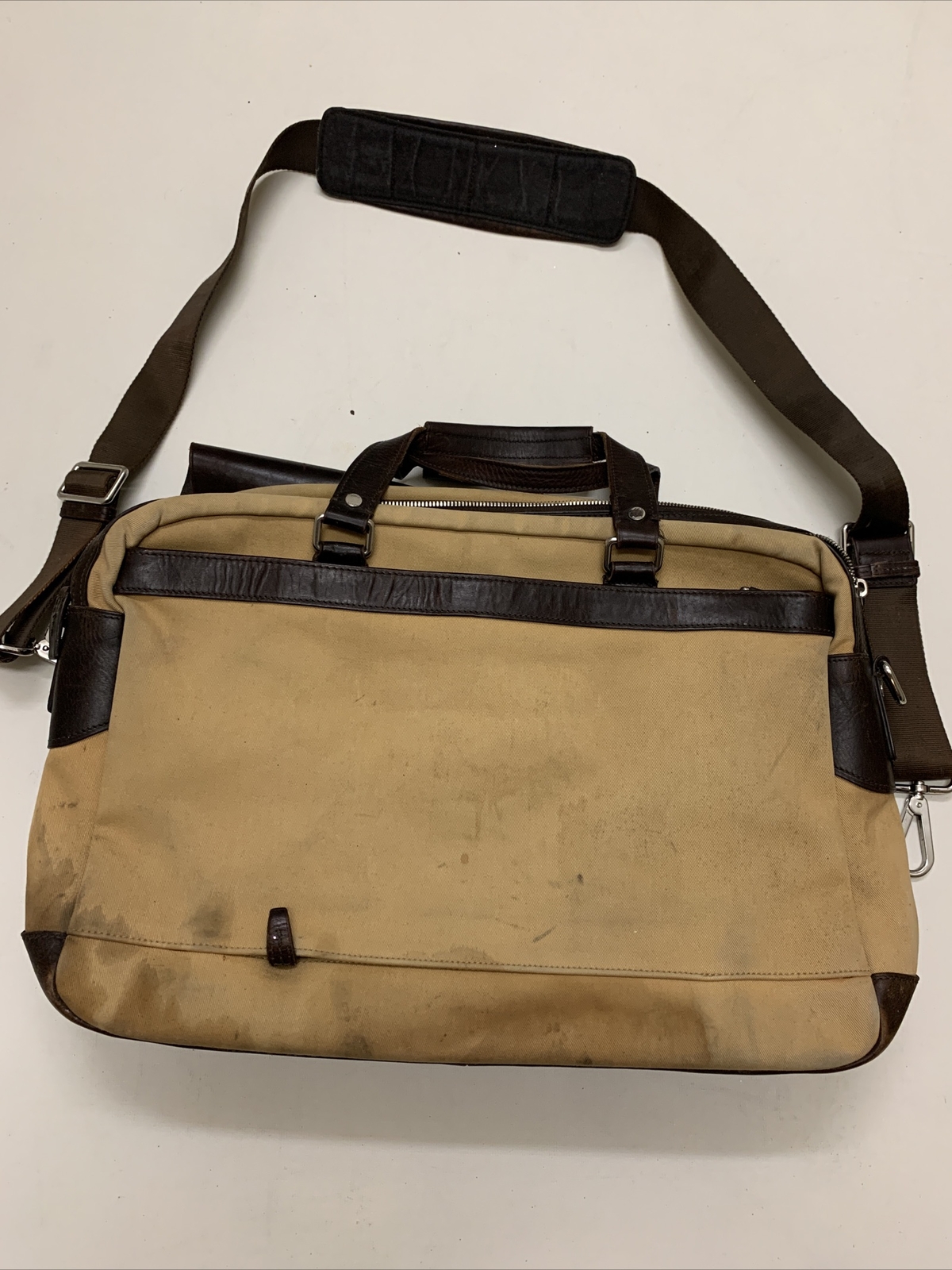 Tumi Brown Leather Canvas Laptop Briefcase Carry On M… Gem