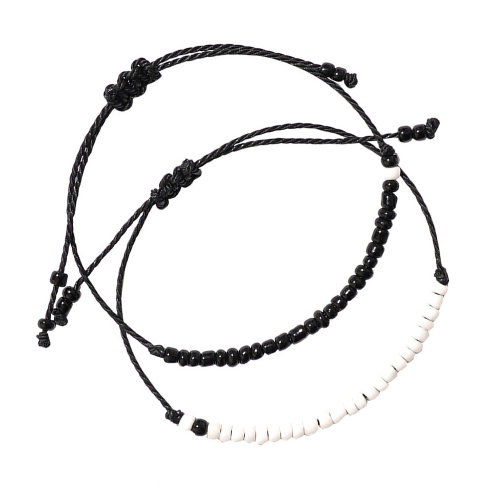 Matching Bracelets for Couples Black and White Rice Bead Eyecatching
