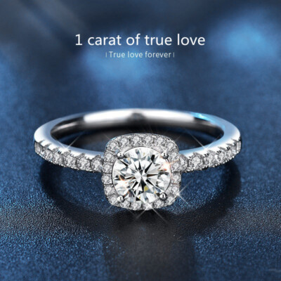 Trending S925 Sterlingsilber Moissanit Ring 1 Karat verstellbar Hochzeitsring