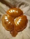 Marigold Iridescent Carnival Glass three leaf clover Trifoil Doric candy dish  — photo 3