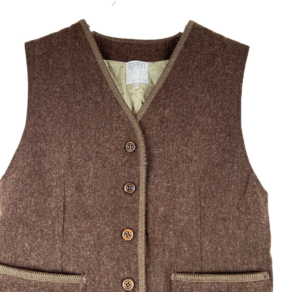 Chaleco Clásico De Colección Esprit Mujer Lana Marrón Italia EU 44 Pequeño Foto 2 de 4