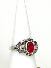 Beautiful 925 Sterling Silver Marcasite with ruby colored stone Ring