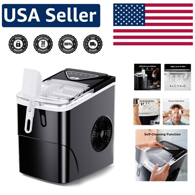 Compact Countertop Ice Maker - 26 Lbs Daily, 9 Cubes in 6 Mins, Self-Cleaning