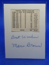 VINTAGE AUTOGRAPH with Baseball Career Stats MACE BROWN