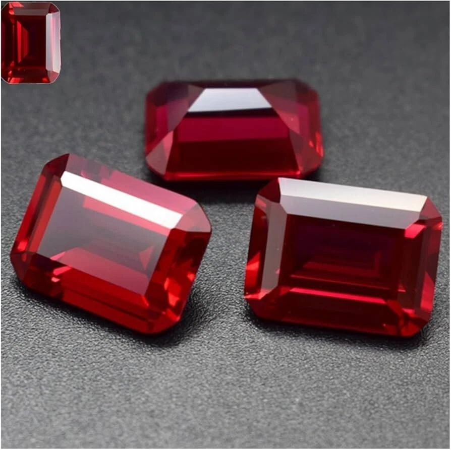 5 PCS wholesale Lot Lab Grown Red Ruby 10x8 MM Emerald Cut Loose Gemstone - Image 3 of 4