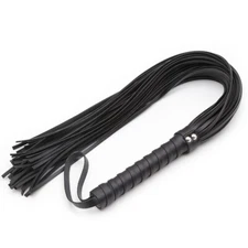 Genuine Handle Tassels Black Leather Whip Flogger Restraints Horse Tail SM Slave