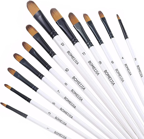 Filbert Paint Brushes Set, 12 PCS Artist Brush for Acrylic Oil Watercolor Gouach