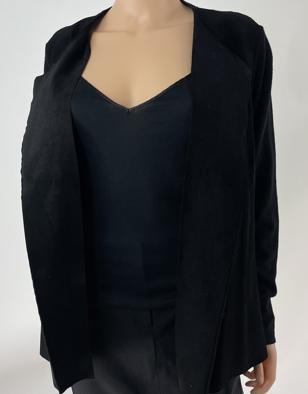 J. MCLAUGHLIN Black Knit Open Front Suede Trim Jacket Size M