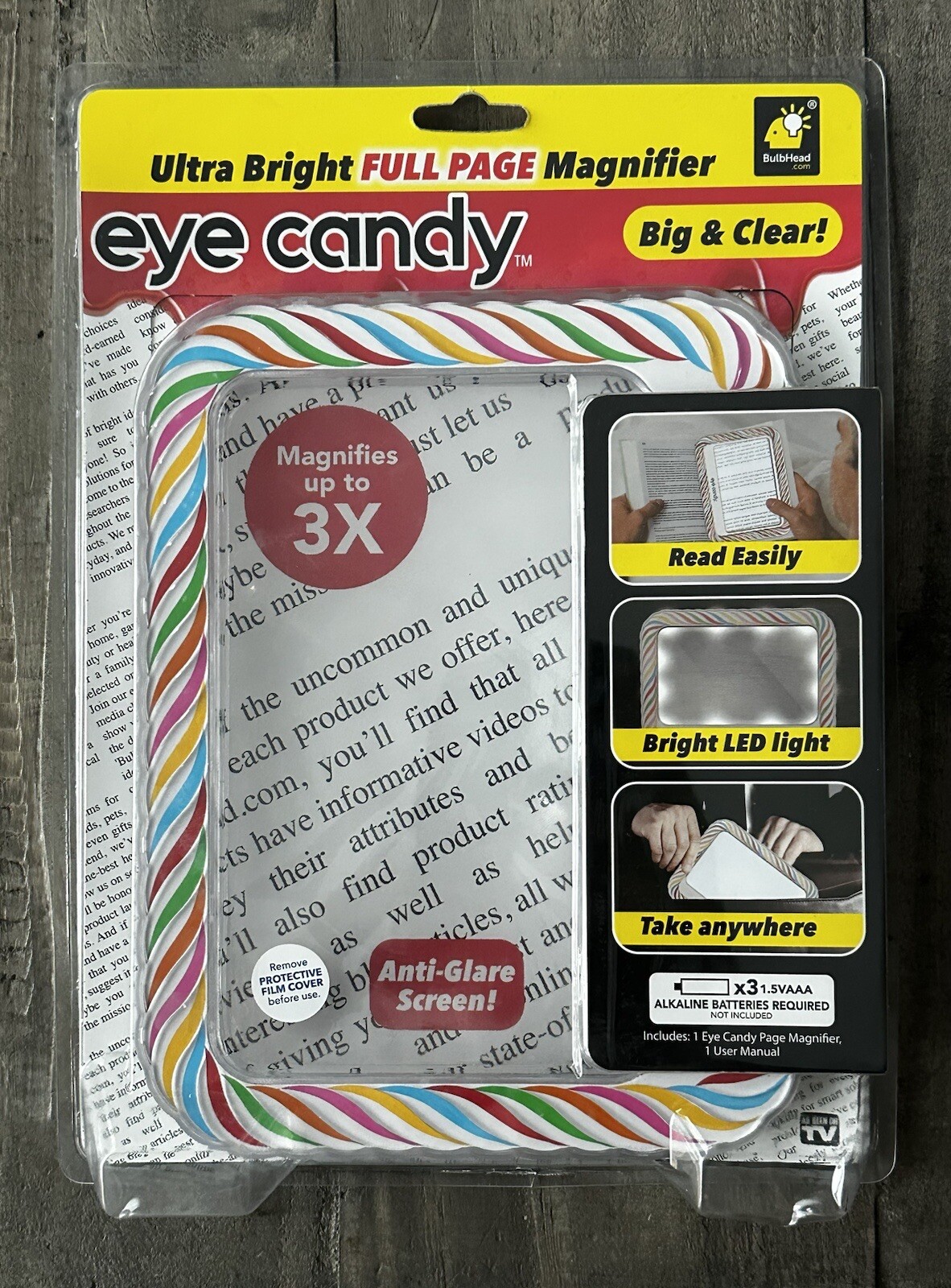 BulbHead Eye Candy Ultra Bright Full Page Magnifier & Book Light, Anti