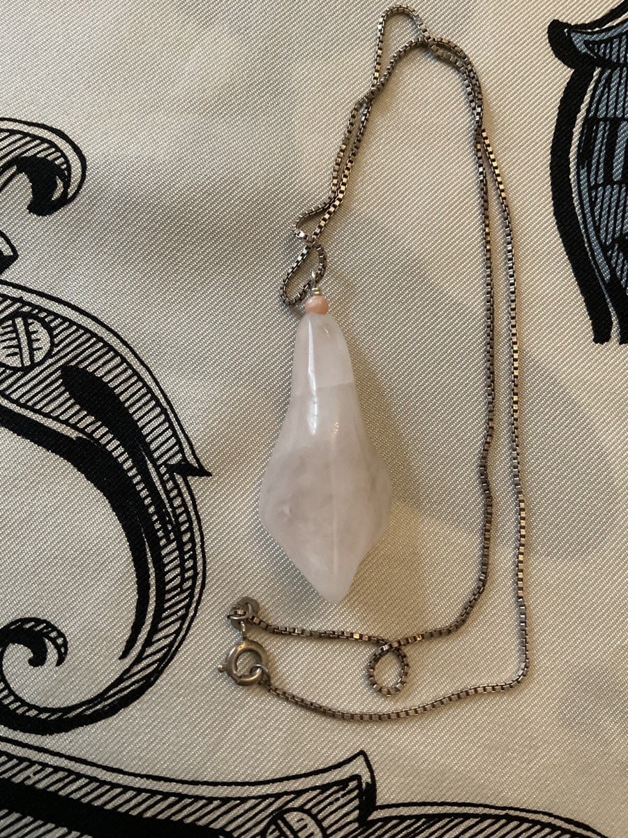 Collier Ancien Pendentif Fleur Sculptée - Quartz Rose, Corail, Perle, Argent Massif, Occasion