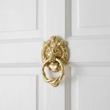 Brass Lion Front Door Knocker Solid Cast Lacquered Brass Finish Door Knocker