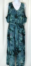 GREATER GOOD~NWT!!~GREEN TIE DYE STAMPPED BUTTERFLIES BELTED BOHO JUMPSUIT SZ:3X