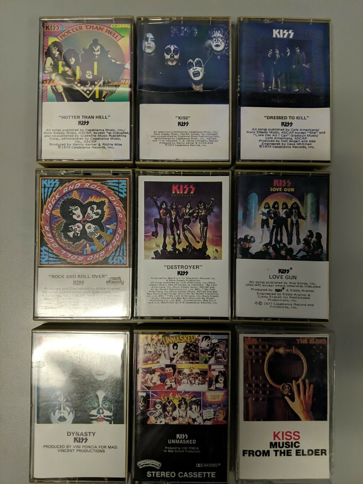 Kiss Cassette tape Lot (9) first 9 proper releases. Destroyer Love Gun Dynasty Klassiek, nieuwe versie