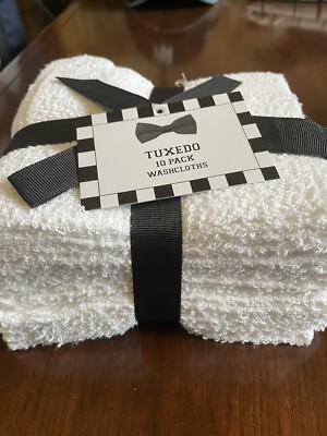 TUXEDO White Washcloth 10 Pack 100% Cotton ( Gift Pack)