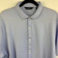 Hart Schaffner Marx Mens XL Button-Front Shirt Chevron Blue Cotton Short Sleeve