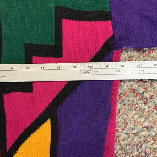 Vintage 80s Jet Set Colorful Geo Stained Glass Print Acrylic Rollneck Sweater L - Picture 9 of 10