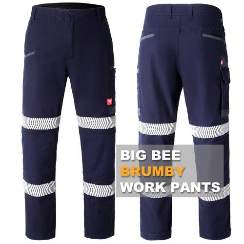 Mens Cargo Pants Work Trousers Elastic Cuffed Stretch Cotton Reflective Tape UPF - Picture 64 of 77