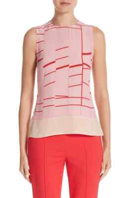 AKRIS Round-neck Sleeveless Broken-stripes Silk Blouse SZ 40 = US 8 - NWOT