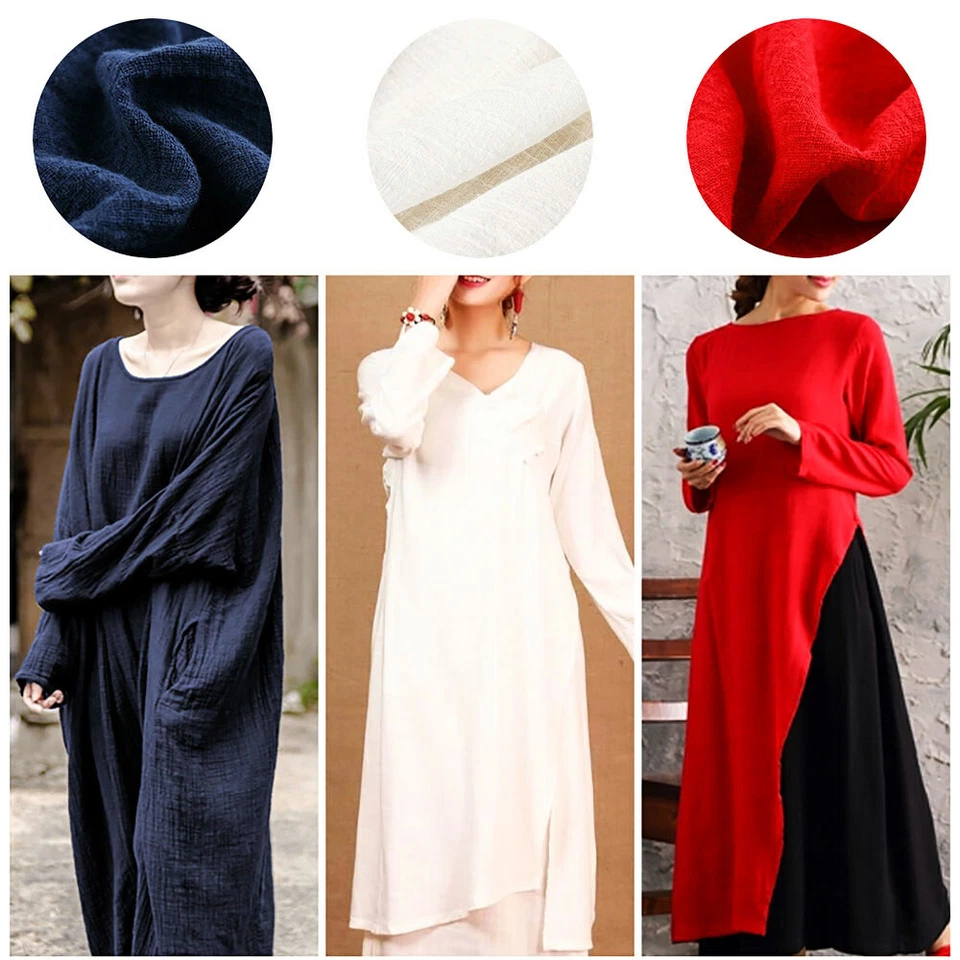 Spring Summer Thin Linen Cotton Fabric Eco Breathable DIY Making Clothes Dress - Image 3 of 4