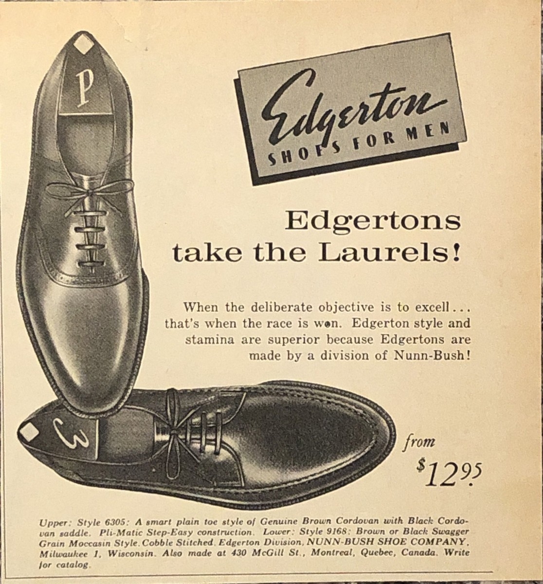 1962 Edgerton Men Dress Shoes VTG 1960s 60s PRINT AD Nunn