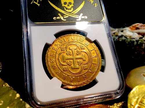 SPAIN 1701 8 ESCUDOS DOUBLOON NGC 58 ONLY 1 KNOWN KING Philip GOLD COIN TREASURE
