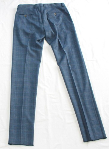 $415 Nuovo LUCIANO BARBERA Pantaloni Finestra Check 33x37 EU 48 Blu LANA - Foto 4 di 10