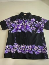 VTG Kalena Fashion Hawaii Floral Aloha Poly Camp Shirt Large L
