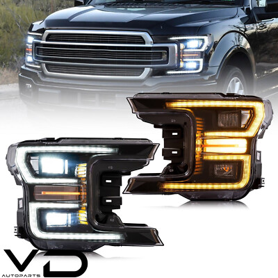 VLAND F-150 LED DRL Switchback Headlights For 2018-2020 Ford F150 w/ Sequential